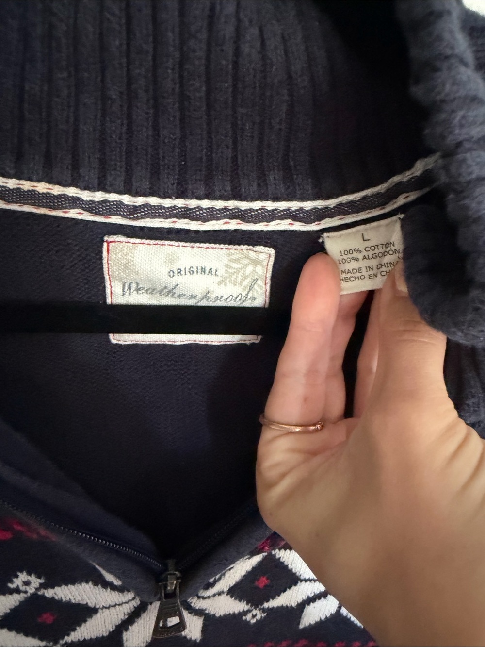 Weatherproof Navy Half-Zip Fair Isle Sweater with White and Red Accents - Picture 2 of 3